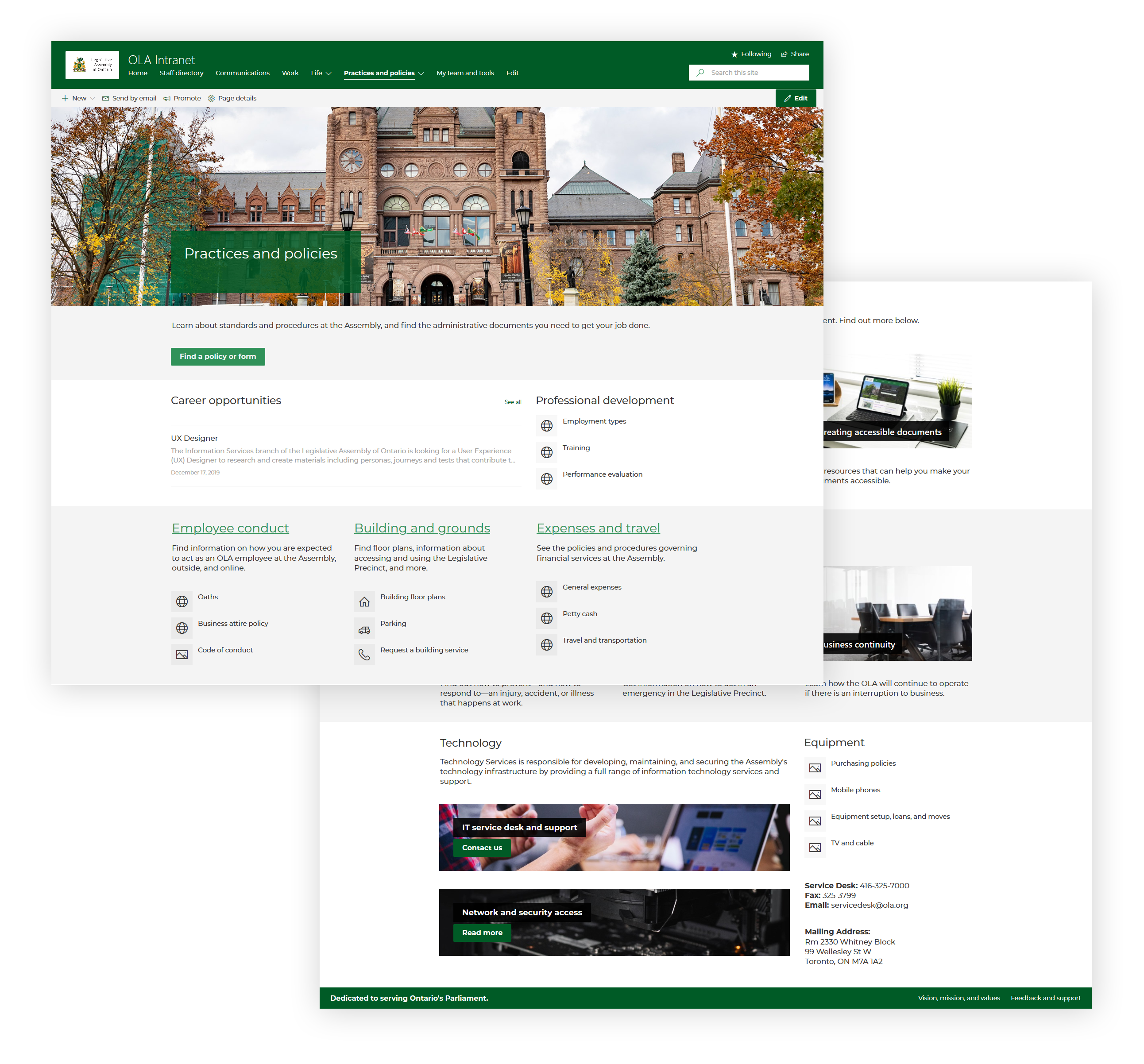 Screenshot of the intranet prototype