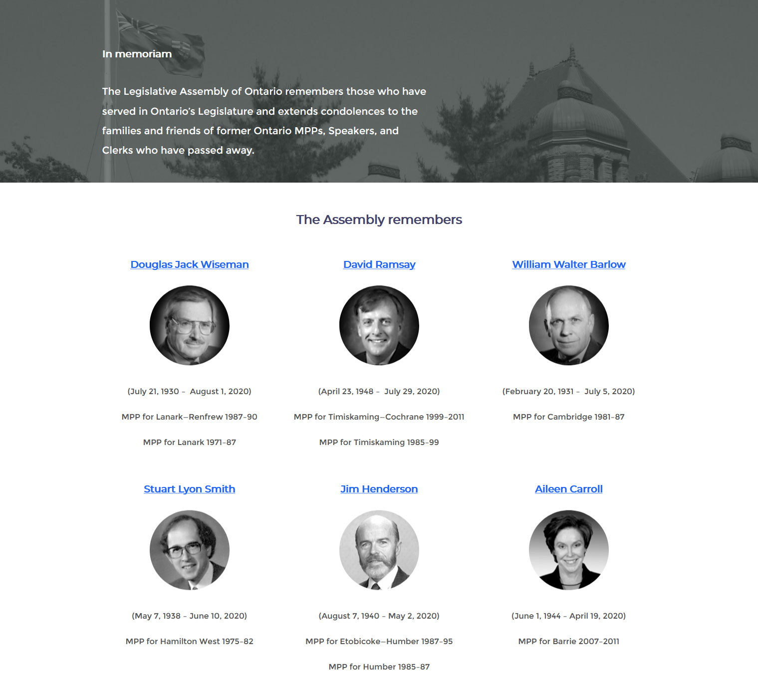 memoriam landing page screenshot